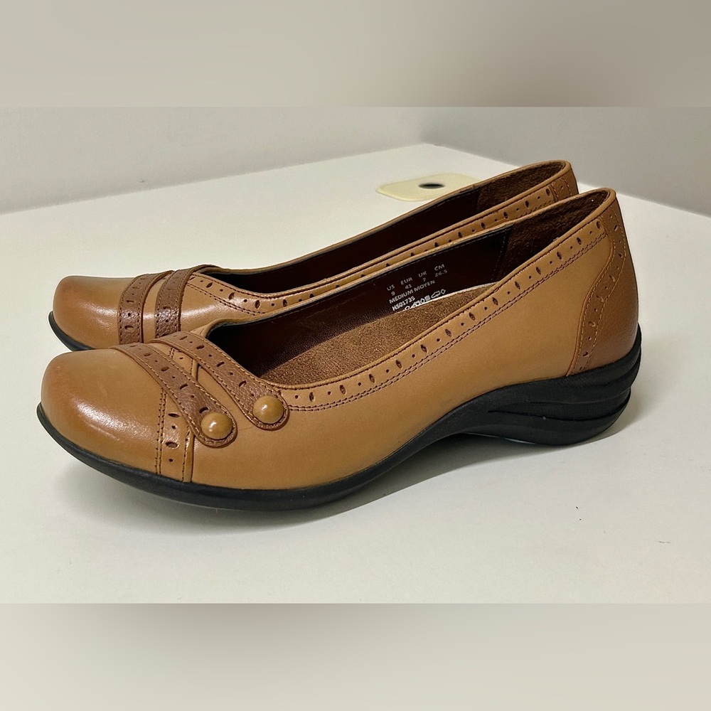 Women’s 9 Medium Cognac Brown Leather Hush Puppies Burlesque Loafer Shoes